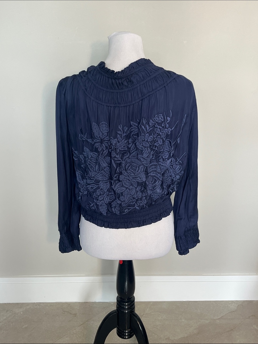 Love Sam Navy Ruching Zip-Front Bomber Jacket - Picture 2 of 2